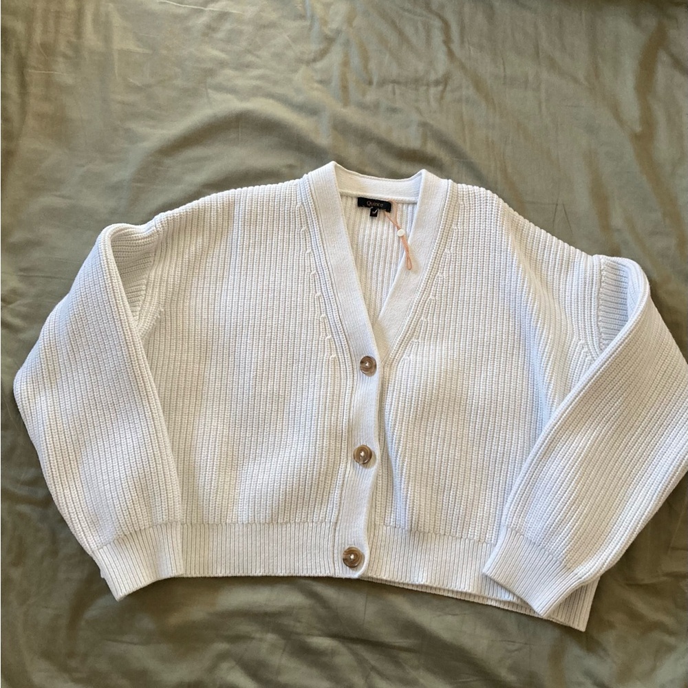 Quince 100% Organic Cotton Fisherman Boxy Cardigan in Ivory - Picture 3 of 4
